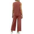 thumbnail image 4 of bbyeadc Red Two Piece Sets for Women Summer V Neck Sleeveless Casual Business Outfits for Women Wide Leg Drawstring Women's Clothing Soft Airport Outfits for Women 2025, Watermelon Red XL, 4 of 6