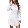 thumbnail image 2 of Vestido camisero con botones,Vestido camisero de mujer Vestido camisero de mujer soltera Vestido camisero de manga larga Altamente recomendado, 2 of 7