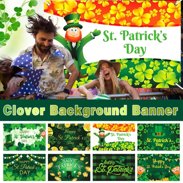 Banner del jardín del Día de San Patricio - Bandera de trébol verde de doble cara de 45" x 71" con monedas de la suerte y sombreros - Decoración navideña para fiestas de jardín en casa Decoraciones