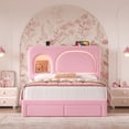 thumbnail image 7 of Hiphuta Queen Size Bed Frame with RGB LED and Power Outlets, Velvet Upholstered Platform Bed with Drawers and Side Storage, Pink, 7 of 7