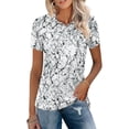 thumbnail image 2 of XIAONU Ladies’ Marble Print Polo Shirt Short Sleeve Collared Sport Inspired Casual Daily Polos, 2 of 3