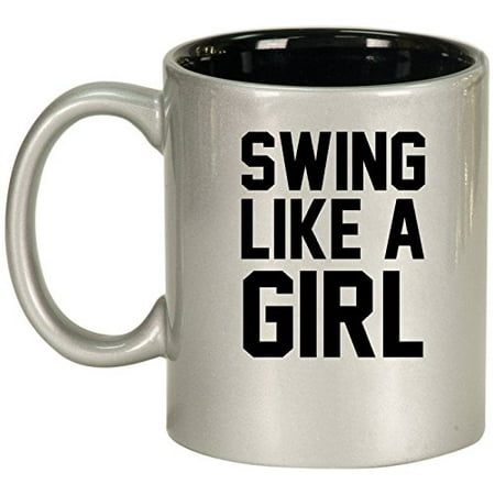 

Ceramic Coffee Tea Mug Cup Swing Like A Girl Golf Softball Kettlebell (Silver)