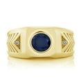 thumbnail image 2 of Gem Stone King 2.49 Ct Round Blue Sapphire White Diamond 18K Yellow Gold Plated Silver Men's Ring, 2 of 5