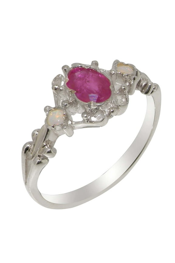 LBG British Made 925 Sterling Silver Natural Ruby & Opal Womens Statement Ring - 33 size options - Size 8