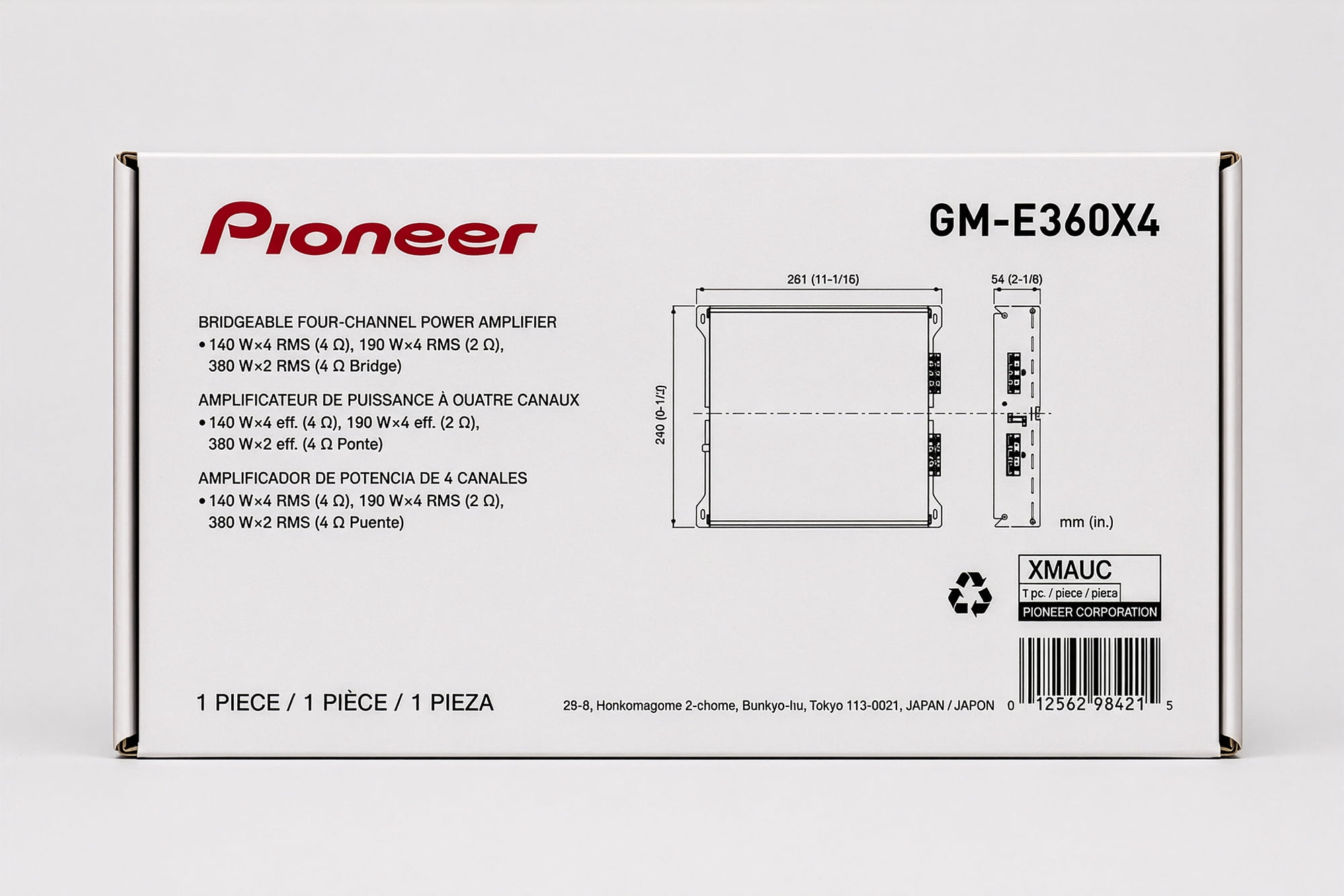 Pioneer GM-E360X4 1000W Car Audio Amplifier, Class AB, 4-Channel