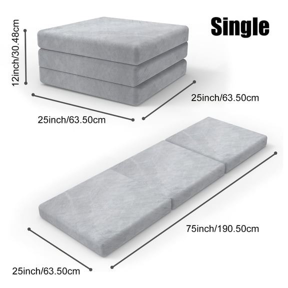 4-Inch Folding Mattress, Sleep Pad, Foldable Foam Topper, Travel Foam Mattress, Guest Bed Featuring a Removable And Machine-Washable Cover And Liner with Storage, Gray