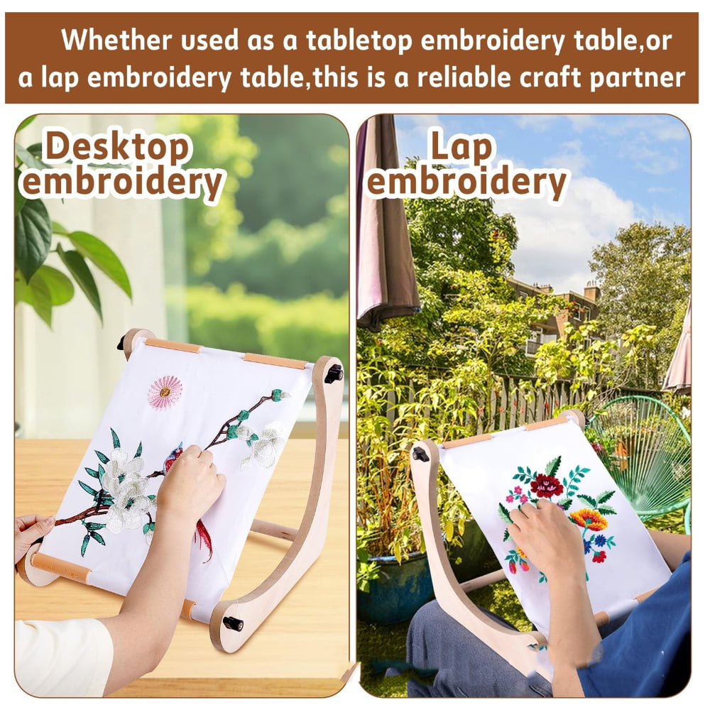 Ergonomic Desk Embroidery Hoop with Scroll Mechanism Adjustable Wood Embroidery Frame For Stitching Needlework Craft