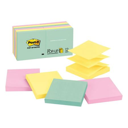 Post-it Pop-up Notes , 3 x 3, Assorted Marseille Colors, 12
