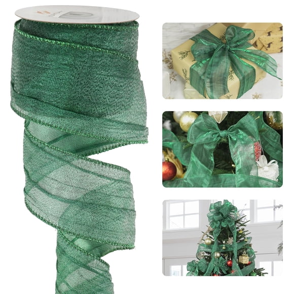 Cinta con cable HUIHUANG, 6,4 cm, color verde oscuro metalizado, 9 m