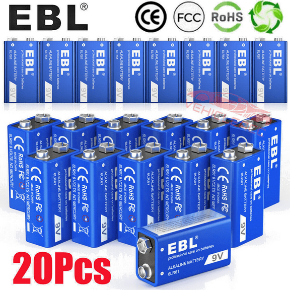 EBL 20Pack 9V 6LR61 9 Volt Alkaline Batteries cells Bulk Long Lasting 9V Batteries