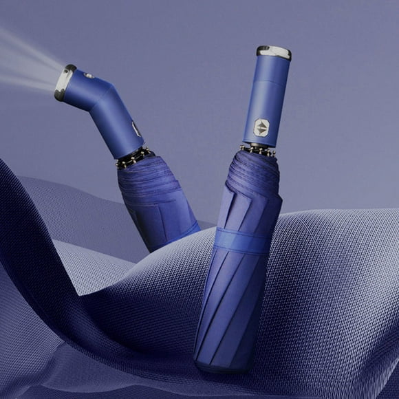 Xihbxyly Paraguas con Linterna Led, Diseño Giratorio Totalmente Automático, Resistente Al Viento y Al Agua, Protección de 360°, Apertura y Cierre con Un Solo Botón, Iluminación Nocturna, Marco Resist