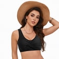 thumbnail image 3 of TOWED22 Bikini Tops for Women Adjustable Laced-up Back Design Swimsuit Top Sexy Twist V Neck Front Push Up Bathing Suit Top Black,L, 3 of 9