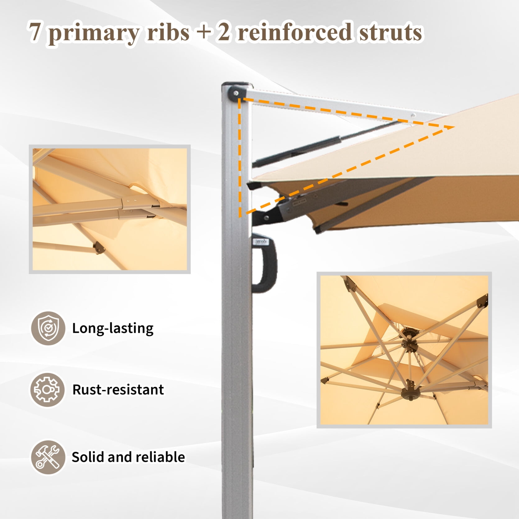9ft Offset Cantilever Patio Umbrella, 360° Rotation Square Market Umbrella with 5-Position Tilt, 2-Tier Outdoor Table Umbrella with 9 Sturdy Ribs for Backyard, Pool, Beige (No Base)