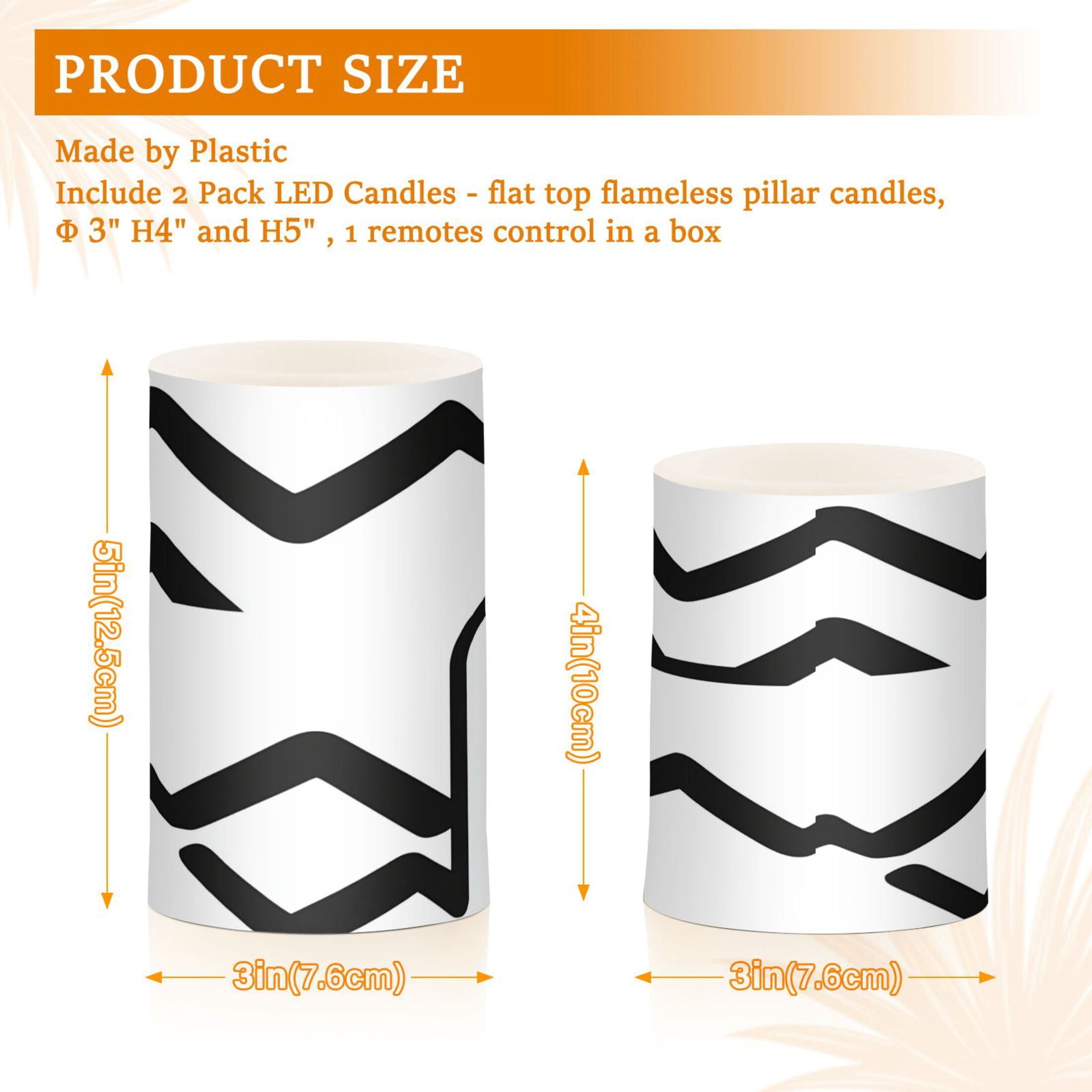 Abstract Black and White Pattern Set of 2 Flameless LED Candles Remote and Timer Indoor Outdoor