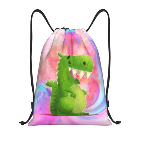 Drawstring Backpack, Men Ladies Waterproof Sports Backpack Gym Bag-Cartoon Dinosaur Drawing Pattern-Medium Size