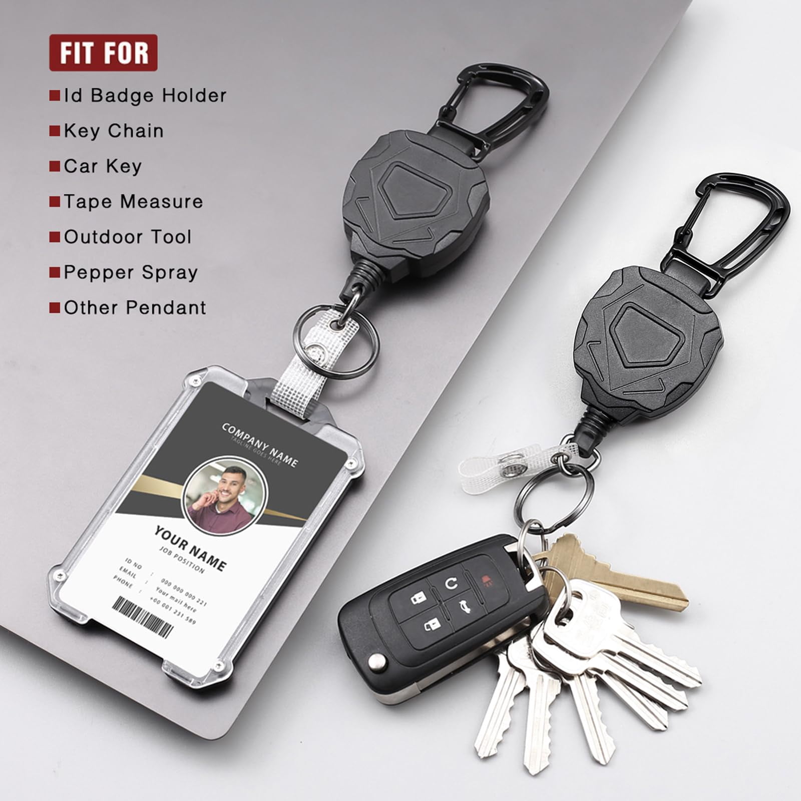 Badge Holder Retractable Clip, Heavy Duty Carabiner Badge Reel Keychain with Lanyard for ID Cards, Tactical ID Holder