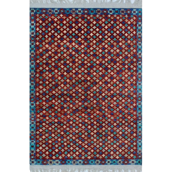 Balochi Baako Red/Blue Rug, 4'10" x 6'8"