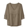 thumbnail image 4 of Womens Floral Babydoll Tops，Womens Summer Tops Beach Vacation Blouses Embroidered Tops 3/4 Puff Sleeve Pleated Blouse Puff Sleeve Peplum Tops Casual Summer Shirts Floral Blouses For Women M, 4 of 8