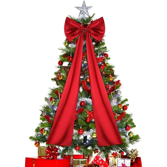 CoreLiving Extra Large Christmas Tree Bow Topper, 20x47 Inches Giant Big Red Bow, Wine Red Stain Christmas Wreath Bows for Tree Topper Door Wall Home Party Holiday Wedding Birthday Decorations
