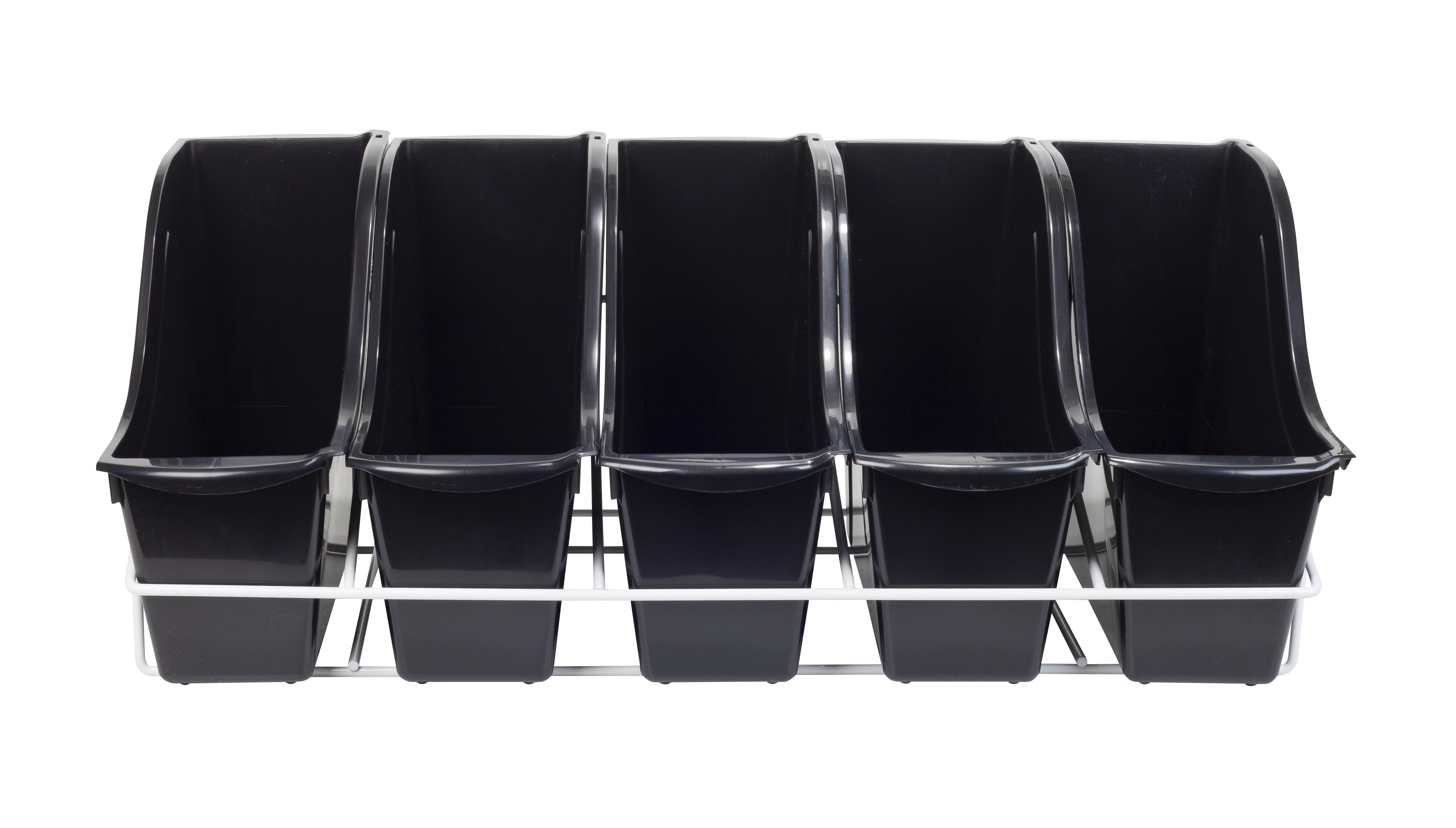 Storex Set of 5 Small Plastic Book Bins with Wall Mount, Black