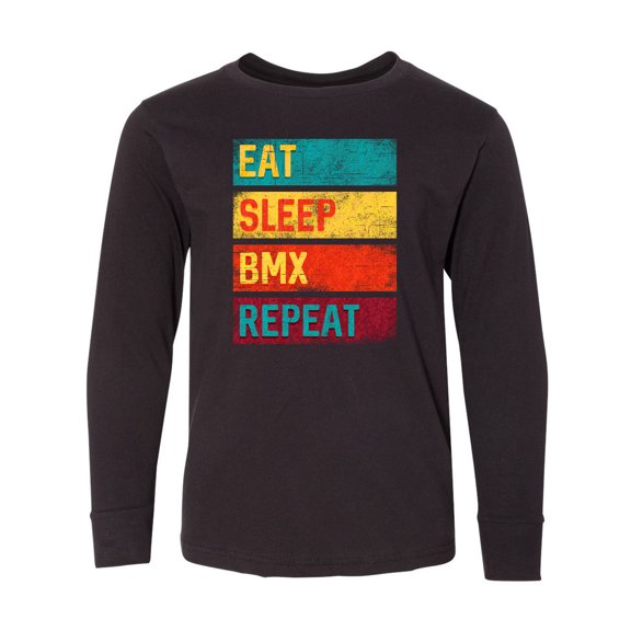 Inktastic Bmx Biking Motocross Eat Sleep Bmx Repeat Long Sleeve Youth T-Shirt