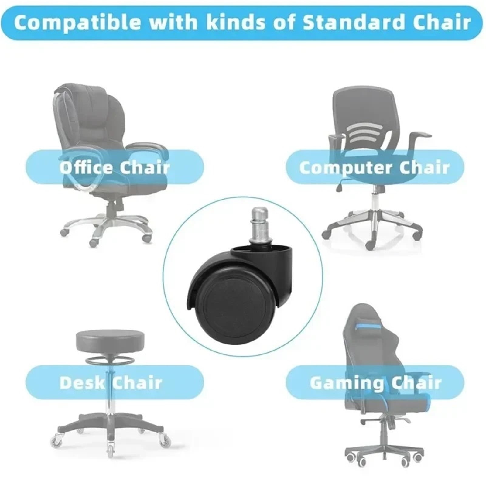 2/1PCS Chair Wheel Caster Replacement Soft Mute Desk Caster Wheels For Work Chair Heavy Duty Safe Rolling Office Chair Wheels ,Quiet and Smooth