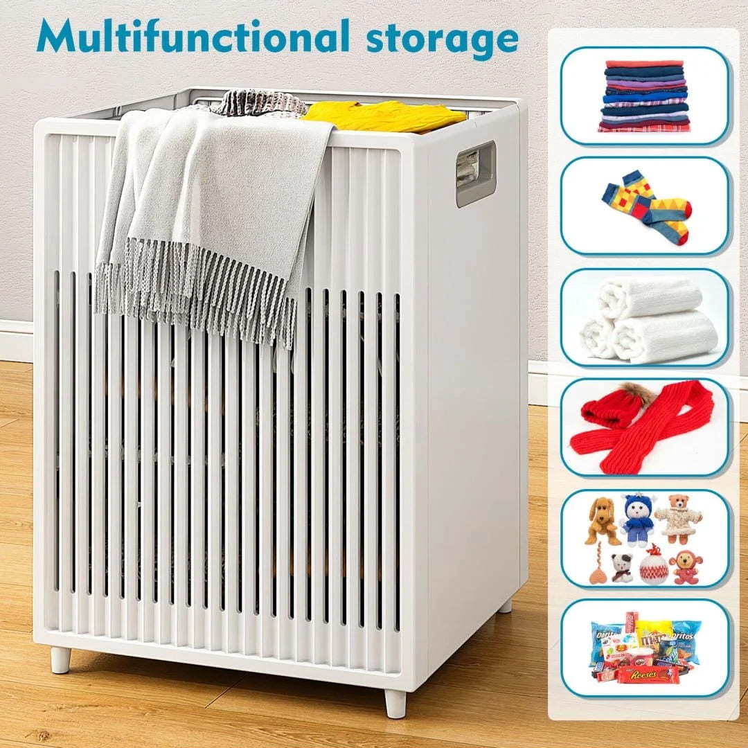 TEAFIRST Laundry Hamper Basket, Foldable Sturdy & Handy Clothes Hampers,Collapsible, White, 40L