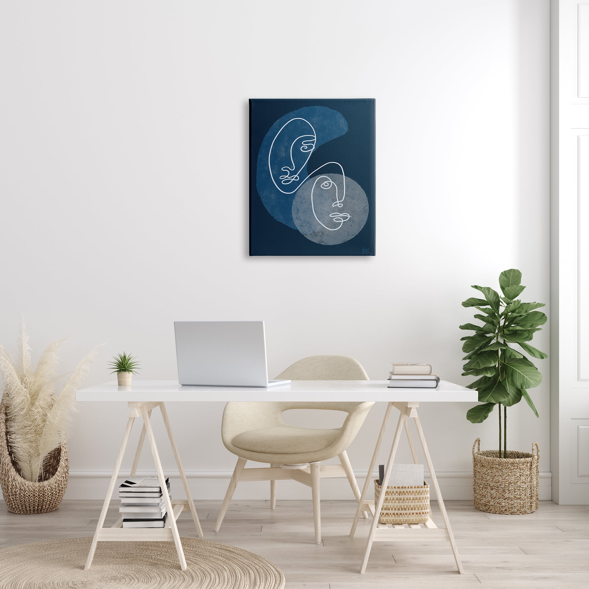 Stupell Indtries Two Faces Line Abstraction Groovy Deep Blue Shapes,24 x 30,Design by Birch&Ink