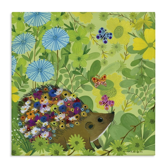 Stupell Industries Happy Hedgehog & Flowers Animals Painting Wrapped Canvas Canvas Art Print Wall Art, 17 x 17