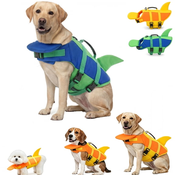 Cute Shark Dog Life Jacket with Chin Float for XS/S/M/L/XL/XXL Dogs,Rescue Handle High Buoyancy Puppy Floating Swim Vest