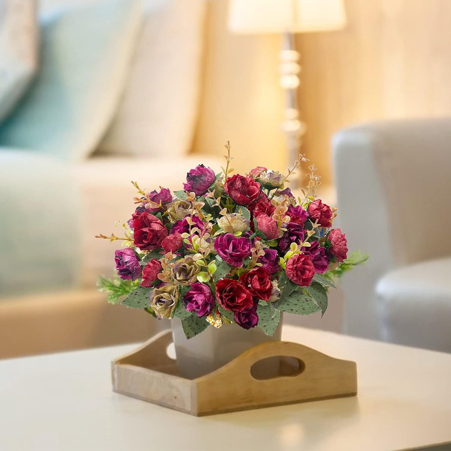 63 Heads Rose Artificial Flowers Bouquet 3 Bundles Fake Flowers for Cemetery Decorations Silk Flowers Fake Rose Home Decor Wedding Bouquet Faux Flower Summer Decor(Purple)