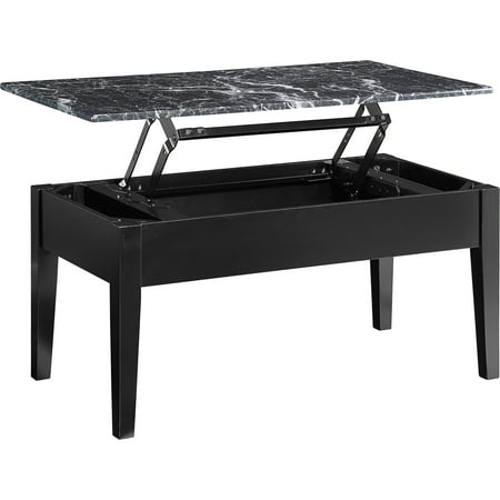 Faux Marble Lift Top Coffee Table with Storage Compartment, Espresso