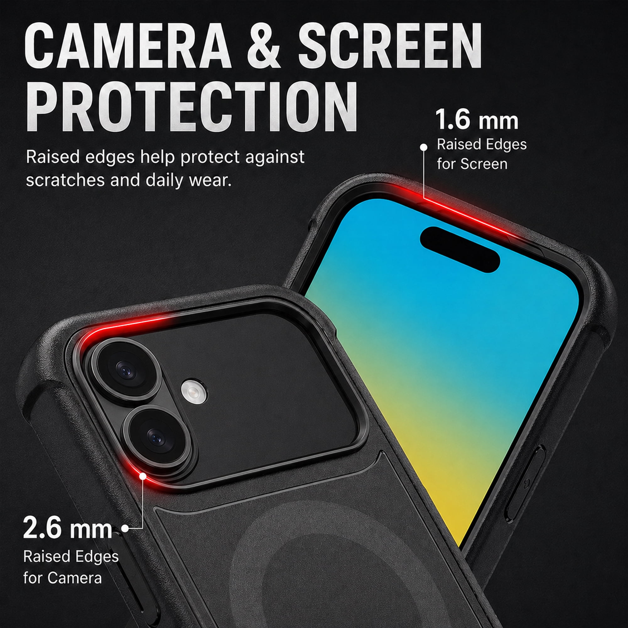 Hybrid Rugged Case with Detachable Belt Clip Holster and Tempered Glass Screen Protector, Magnetic Charging-Compatible, Black, Compatible with iPhone 16