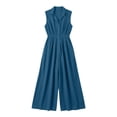thumbnail image 7 of Costeam Womens Sleeveless Collared V Neck Full Length Jumpsuit Dual Side Slip Pockets Drawstring Cinched Elastic High Waist Lightweight Flowey Wide Leg One Piece Casual Outfit, 7 of 7