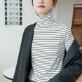 thumbnail image 4 of Minnieouse Ropa interior de cuello alto de mujer de invierno Moda Casual Patrón de rayas Camisa Poliéster Top Ropa para suéter Abrigo Prendas para la parte del cuerpo Raya blanca negra Minnieouse AP013822-03, 4 of 6