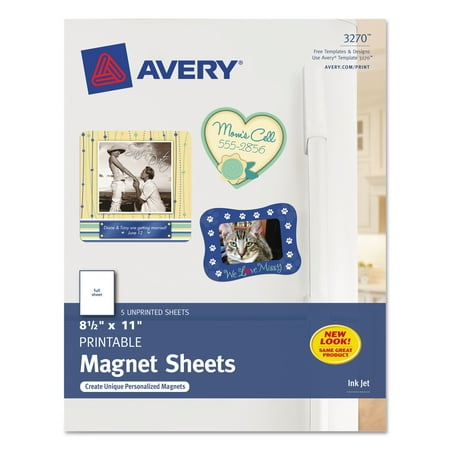 Avery Printable Inkjet Magnet Sheets, 8 1/2 x 11, White, 5/Pack