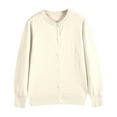 thumbnail image 4 of Fiaer.Button down Long Sleeve Cardigan for Women.Womens Crew Neck Loose Fit Casual Trendy Going out Solid Color Lightweight Knitted Tops Beige L, 4 of 4