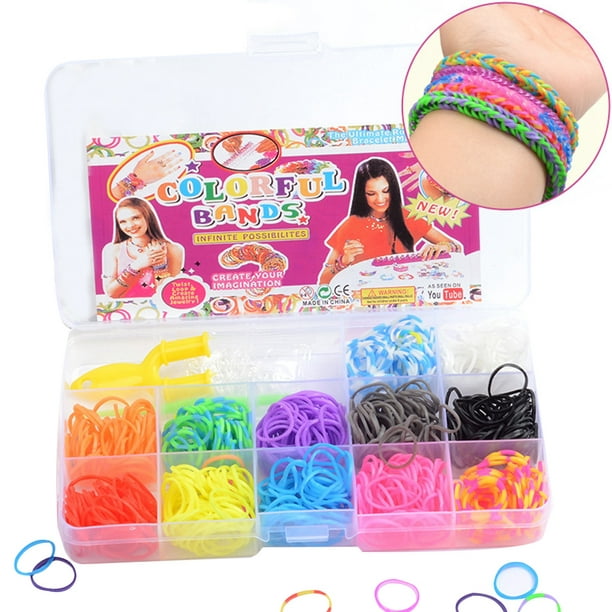 1 Box Colorful Band Kit Educational DIY 15-grid Loom Rubber Band Bracelet  Kit 