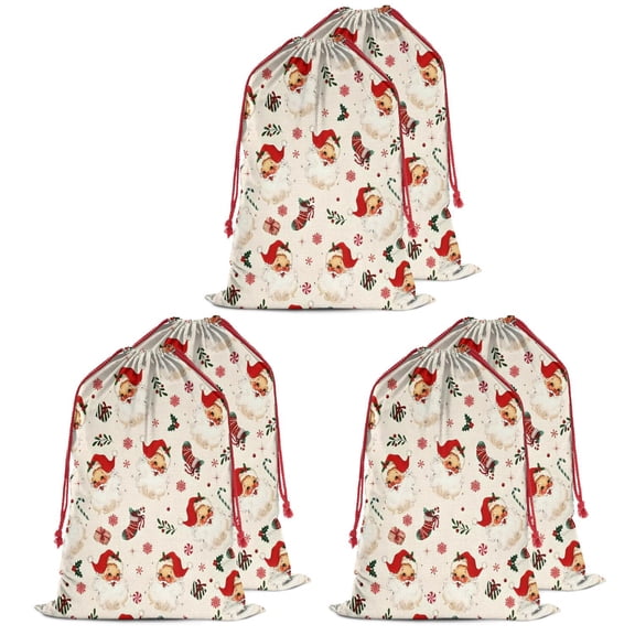 Christmas Bags Drawstring,Beige Christmas Santa Pattern Large Xmas Christmas Gift Bags,Reusable for Xmas and New Year Party Favors and Supplies,27.6" X 19.7"