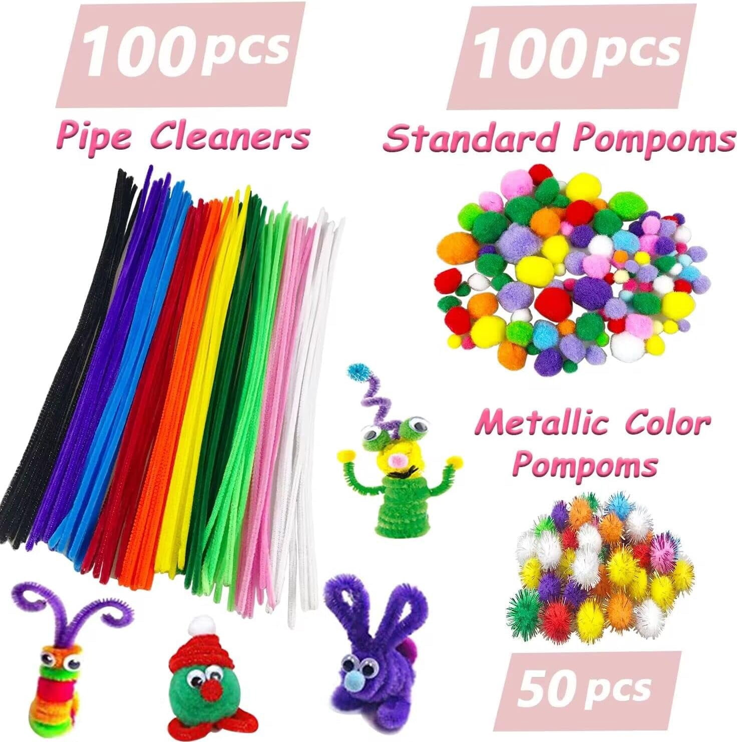 Arts and Crafts Supplies for Kids DIY Craft Kits Art Supplies Materials Kids Crafts Set with Pipe Cleaners Craft Box Preschool Homeschool Toys Gift for Boys and Girls Age 4 5 6 7 8