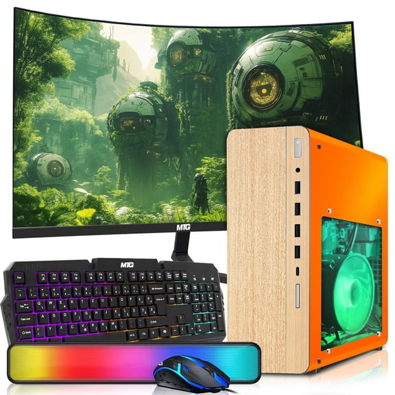 Restored HP Full Light Desktop Computer PC Phoenix Intel i5, 16GB RAM, 1TB SSD, 27 Inch Curved Monitor, RGB KBM with AI Copilot, WiFi, RGB Sounbar, Windows 11