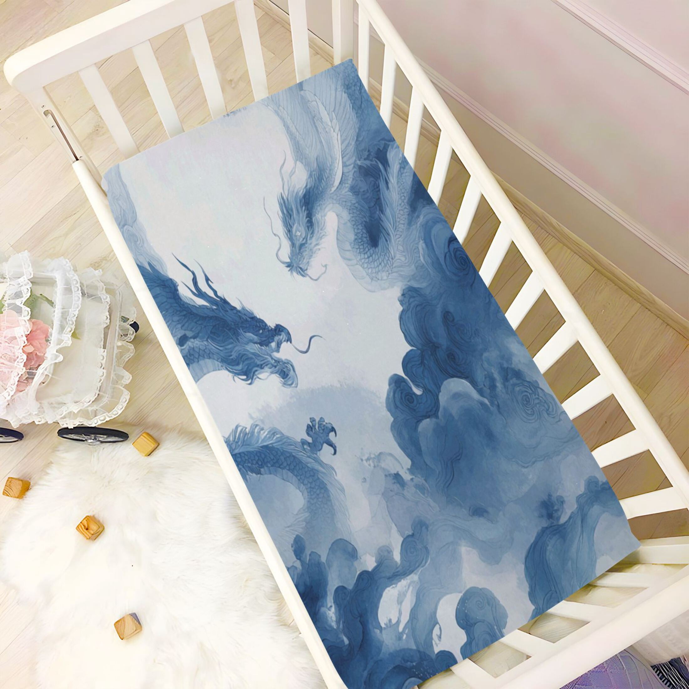 Baby Essentials 52”x 28”- Standard Cotton-like Modal Elastic- Wash Painting Design Crib Sheets for Newborns and Toddlers