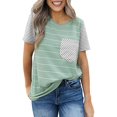 thumbnail image 1 of Blouses T-Shirts Décontractées à Manches Courtes à Blocs de Couleur Rayés pour Femmes, 1 of 6