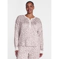 thumbnail image 2 of Joyspun Women's Cozy Lounge Collection Hacci Long Sleeve Henley Sleep Top, Sizes XS to 3X, 2 of 6