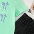 thumbnail image 4 of ITSAME Girls Outfit Set, Crewneck Bow Printed T-Shirt and Leggings Kids Fashion Comfortable Set 2-Piece Green Size 7, 4 of 5