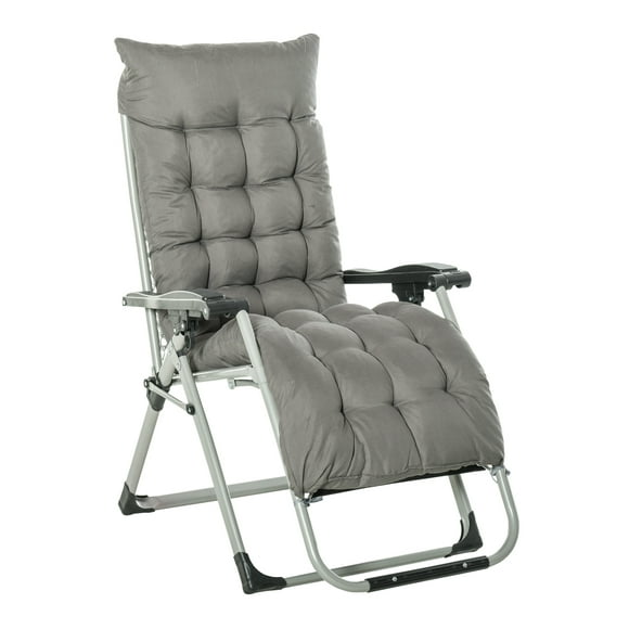 Outsunny Reclining Zero Gravity Chair with Adjustable Backrest, Folding Garden Sun Lounger with Removable Cushion and Headrest, Dark Grey