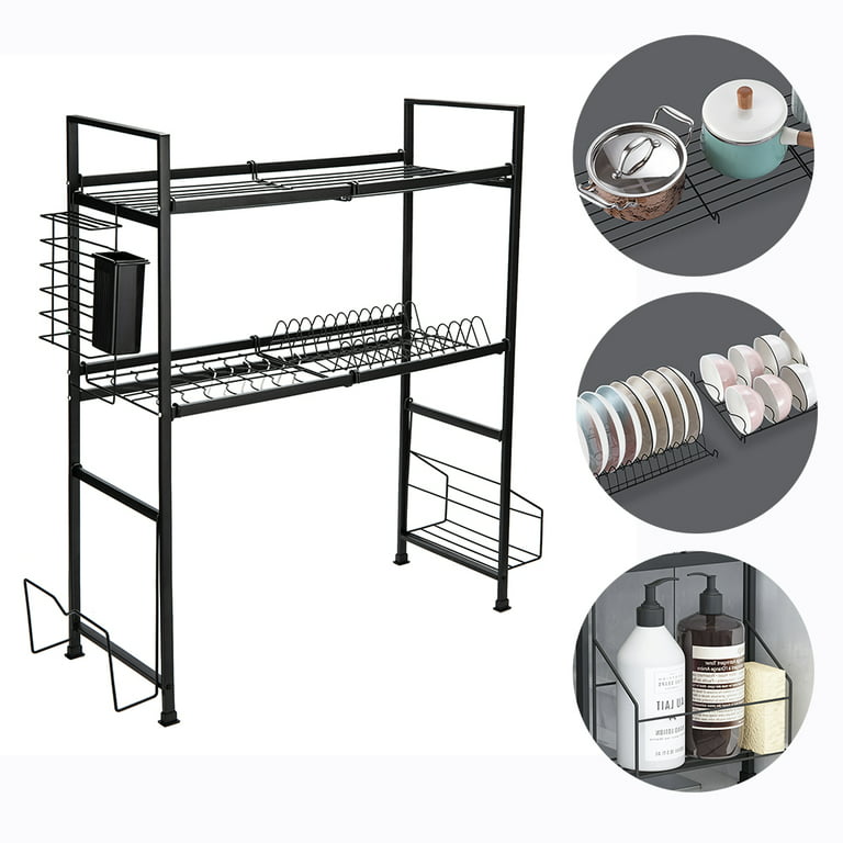  FUNNy elf Dish Drying Rack, 2-Tier Stainless Steel Dish Rack  with Removable Utensil Holder, Rust-Proof Dish Drainer with Drying Board,Large  Dish Racks for Kitchen Counter