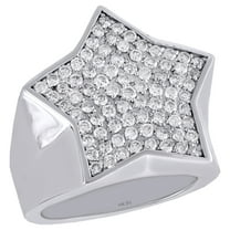 10K White Gold Round Diamond Star Shape Frame Pinky Ring 24mm Mens Band 1.70 CT.