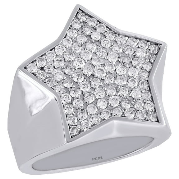 10K White Gold Round Diamond Star Shape Frame Pinky Ring 24mm Mens Band 1.70 CT.