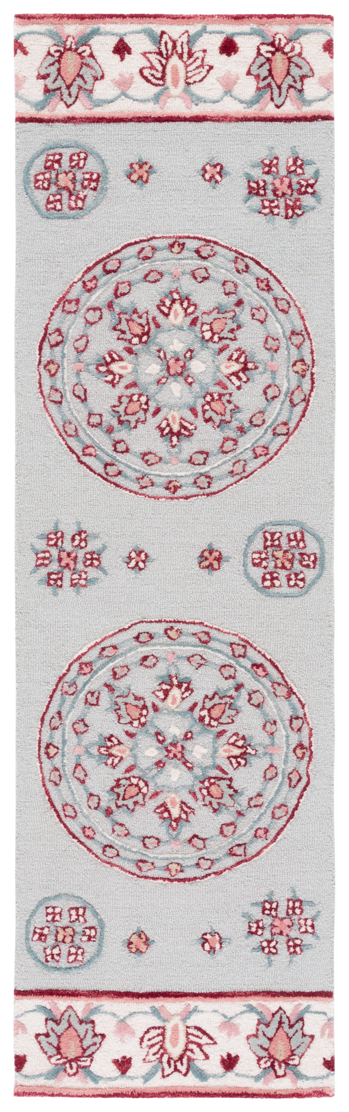 SAFAVIEH Bellagio Vanessa Floral Wool Runner Rug, Light Gray/Ivory, 2'3" x 8'